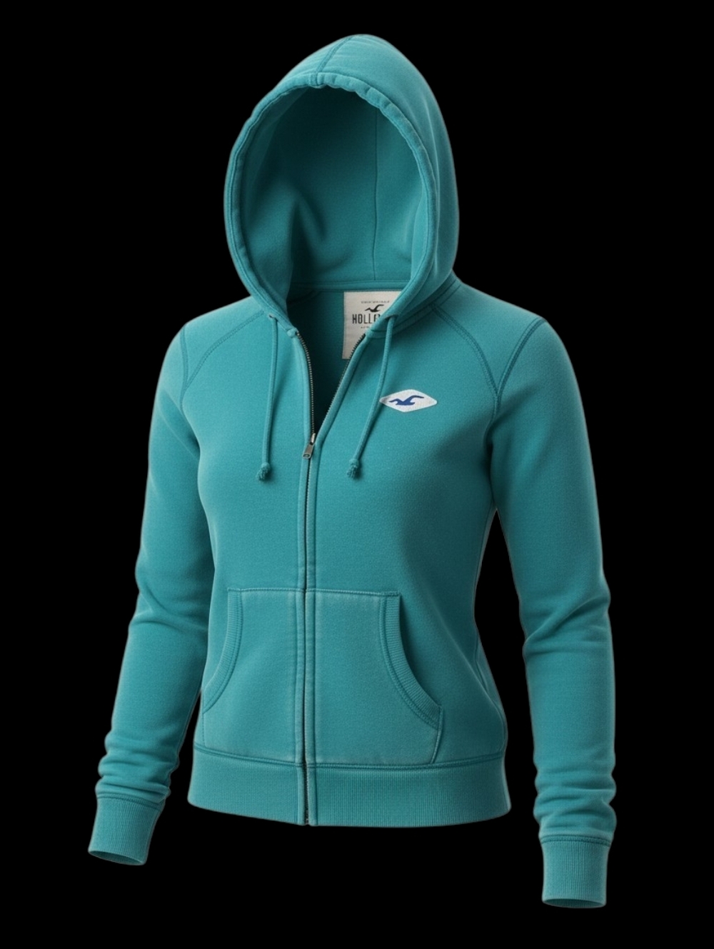 VINTAGE HOLLISTER Teal Zip-Up Hoodie with Logo Sleeve